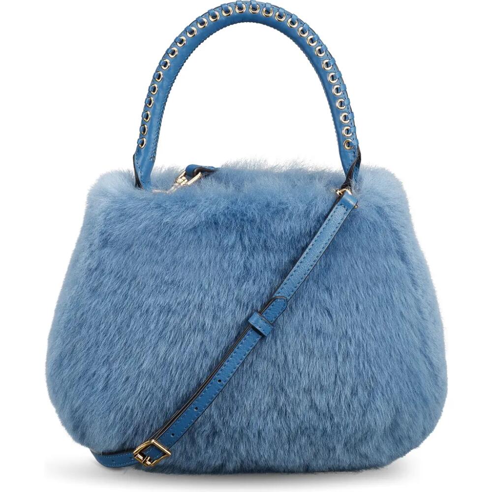 Aimee Kestenberg Top Handle Genuine Shearling & Leather Crossbody Bag in Elemental Blue Shearling Cover