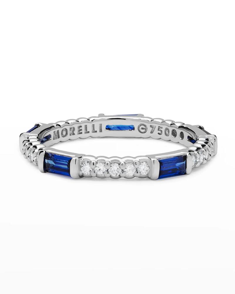 Paul Morelli Blue Sapphire & Diamond Pinpoint Baguette Ring in 18K White Gold Cover