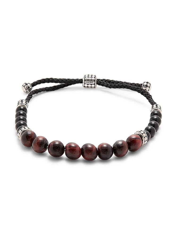 Esquire Men's Sterling Silver, Red Tigers Eye & Black Agate Bolo Bracelet Cover