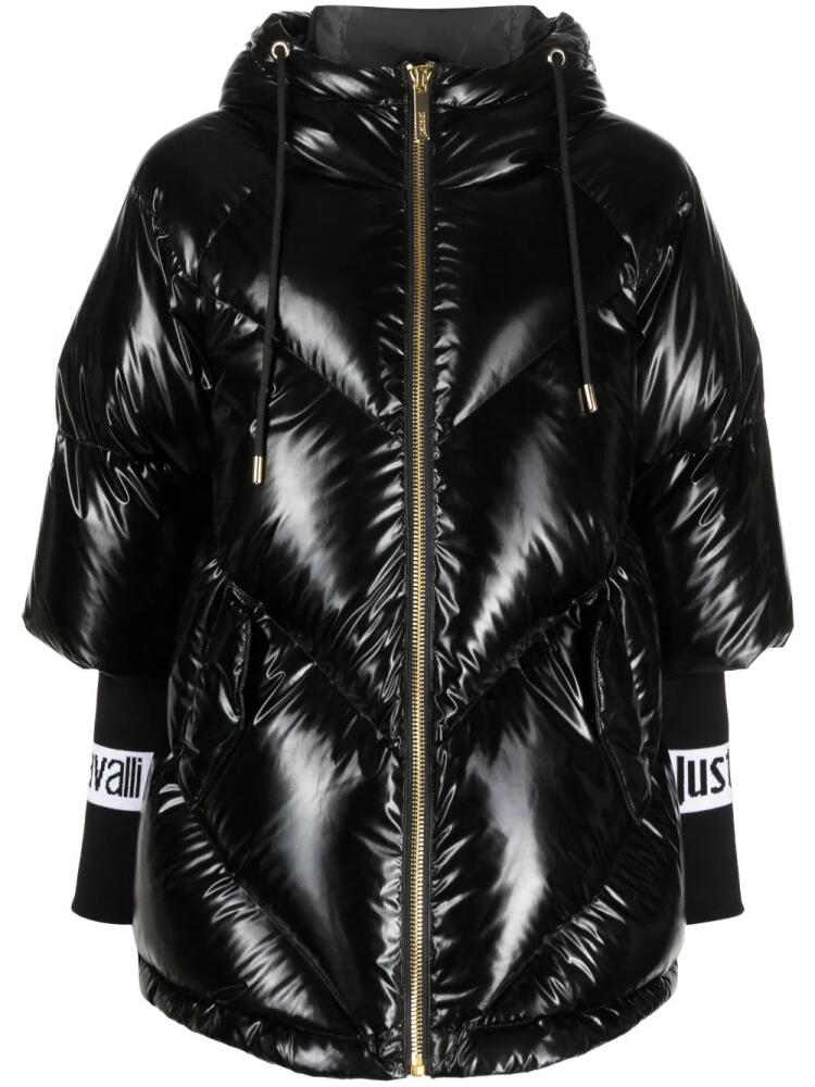 Just Cavalli jacquard-logo hooded padded jacket - Black Cover