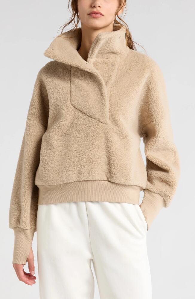 Zella Faux Shearling Funnel Neck Pullover in Tan Oxford Cover