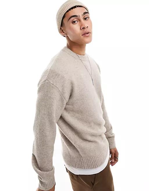 Jack & Jones soft heavy sweater in beige-Neutral Cover