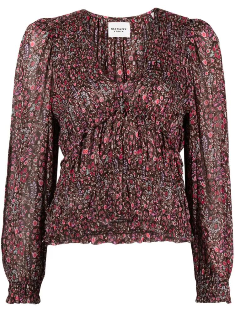 MARANT ÉTOILE floral-print V-neck silk blouse - Brown Cover