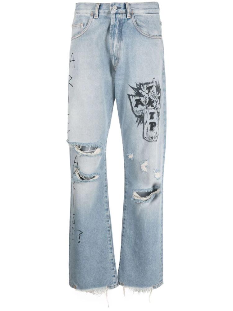 Aries distressed-effect wide-leg jeans - Blue Cover