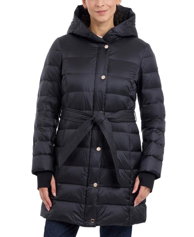 Michael Michael Kors Women's Belted Hooded Puffer Coat, Created for Macy's - Black Cover