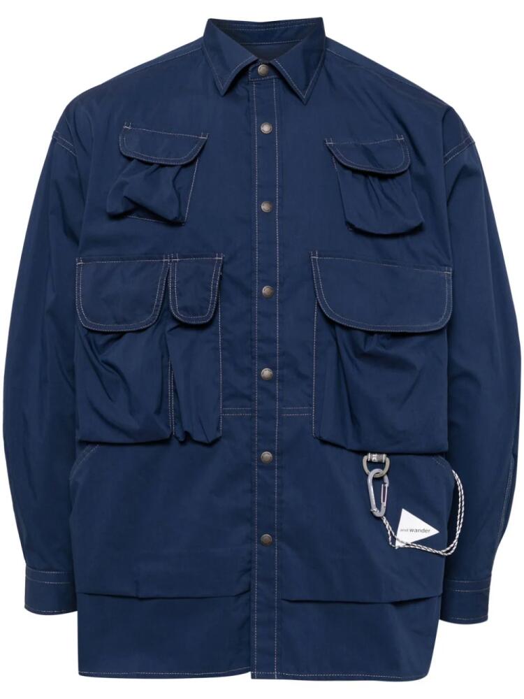 and Wander carabiner-detail multi-pocket shirt - Blue Cover