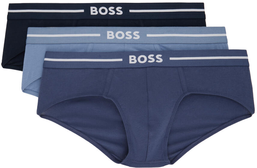 BOSS Three-Pack Navy & Blue Jacquard Logo Briefs Cover