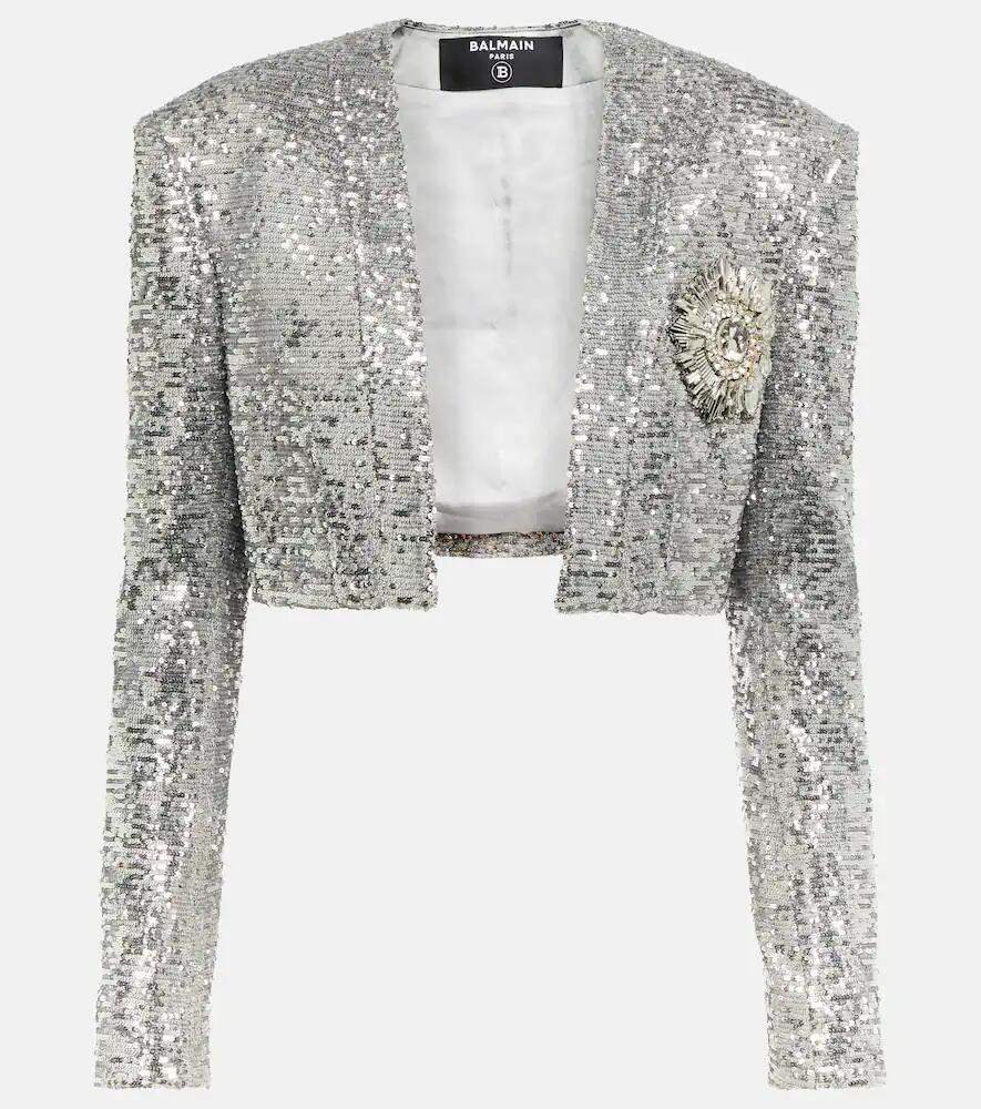 Balmain Cropped sequined blazer Cover