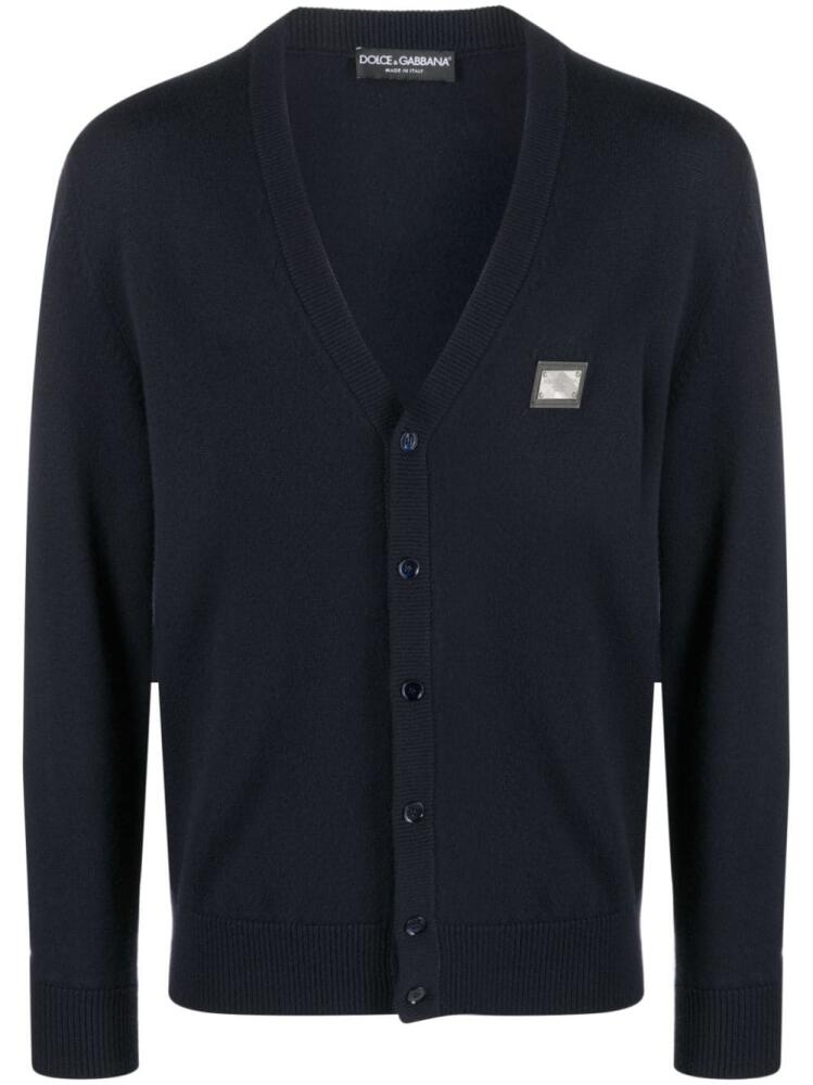 Dolce & Gabbana logo-plaque virgin wool-blend cardigan - Blue Cover