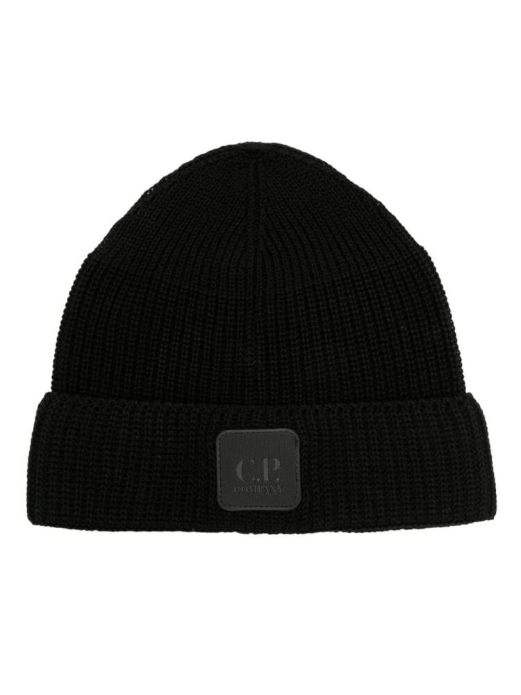 C.P. Company logo-patch ribbed-knit beanie - Black Cover