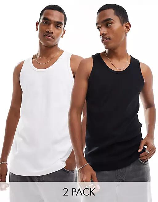 Cotton On relaxed ribbed tank top 2 pack in black white Cover