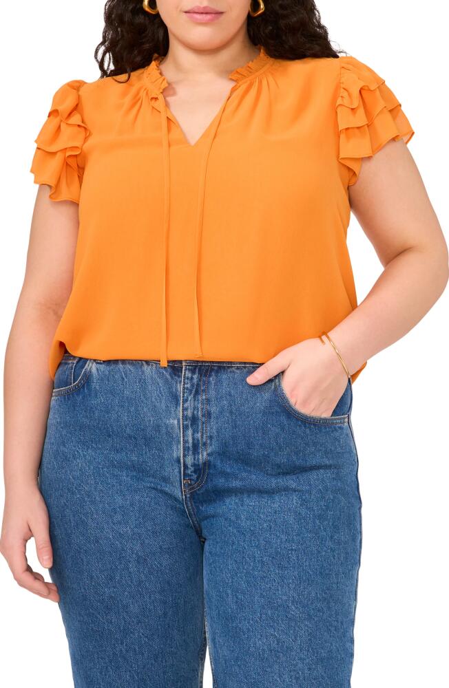 1.STATE Tie Neck Flutter Sleeve Top in Russet Orange Cover