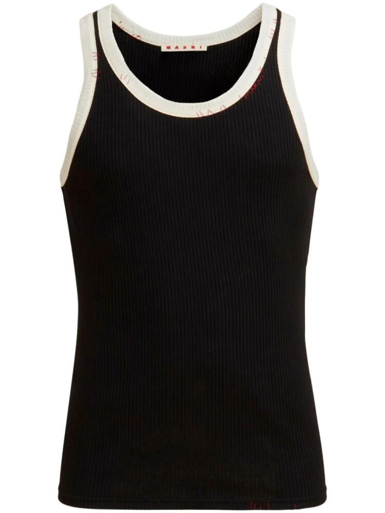 Marni contrast-trim fine-ribbed tank top - Black Cover