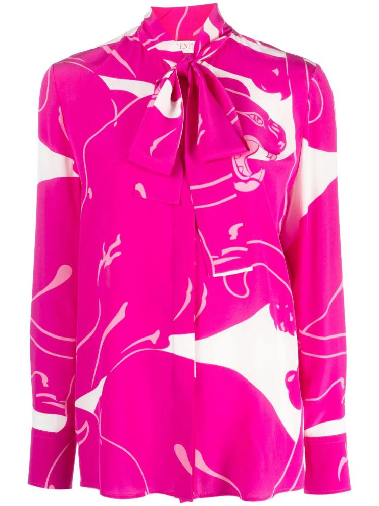 Valentino Garavani Panther-print silk blouse - Pink Cover