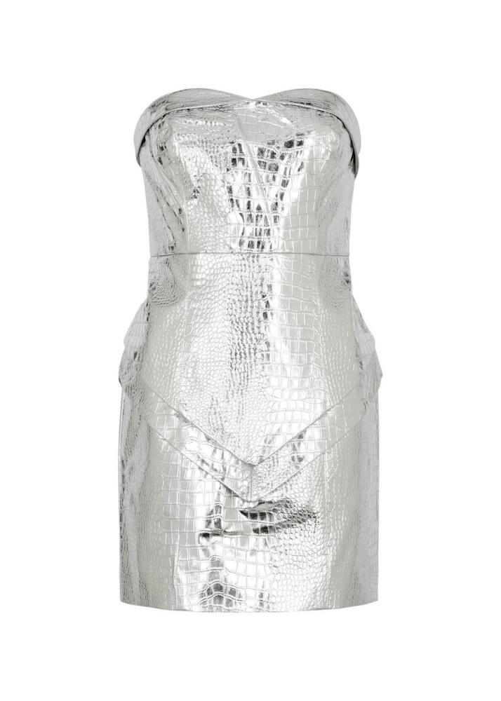 Rotate Birger Christensen Crocodile-effect Metallic Faux Leather Mini Dress - Silver Cover