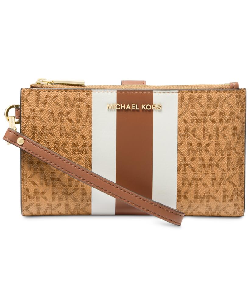 Michael Michael Kors Logo Jet Set Double Zip Wristlet - Pale Peanut/chestnut/luggage Cover