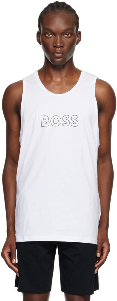 BOSS White Printed Outline Logo Tank Top Cover