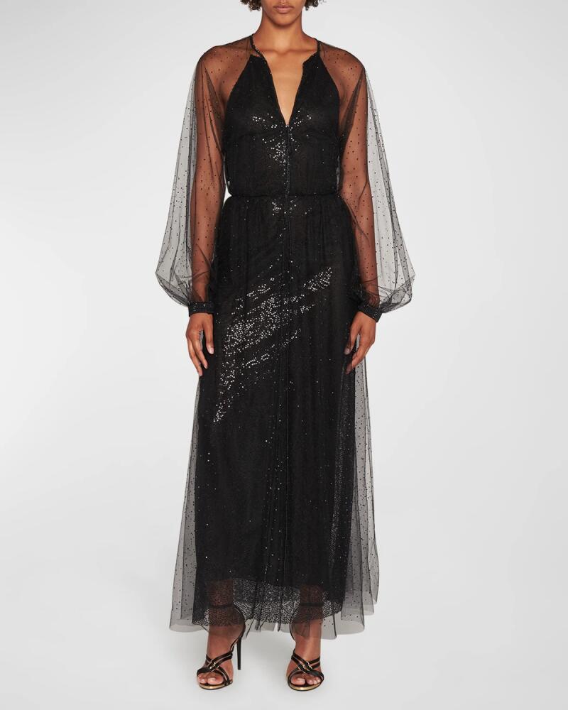 Giorgio Armani Strass Tulle-Overlay Sequin Silk Gown Cover