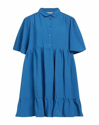 Haveone Woman Mini dress Azure Viscose, Linen Cover