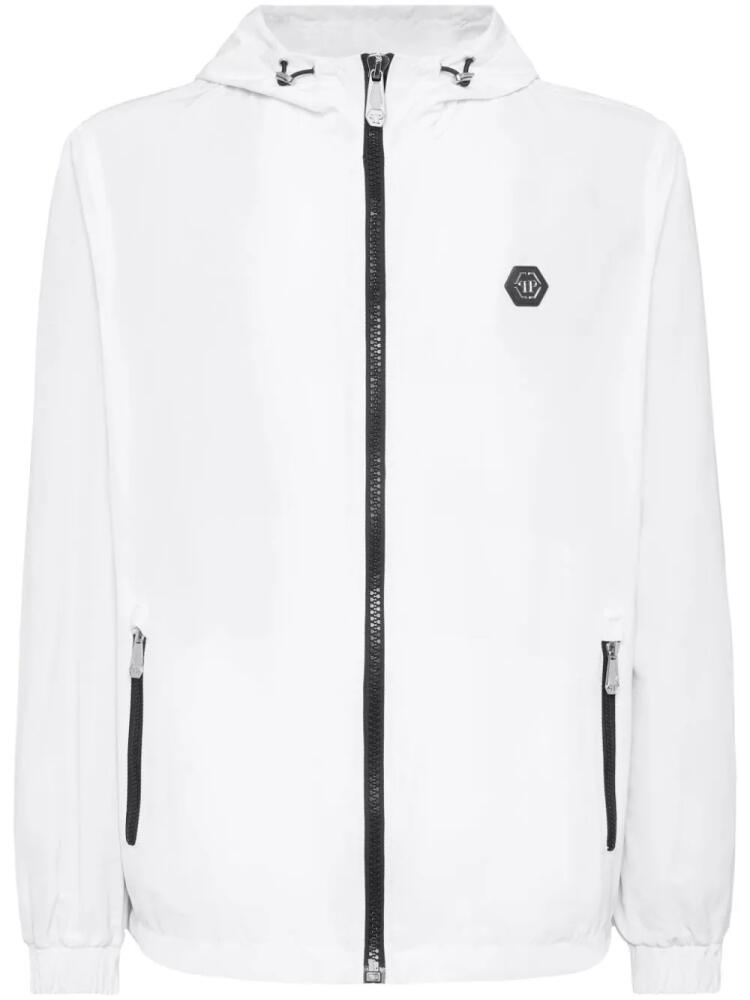 Philipp Plein logo-patch hooded windbreaker - White Cover