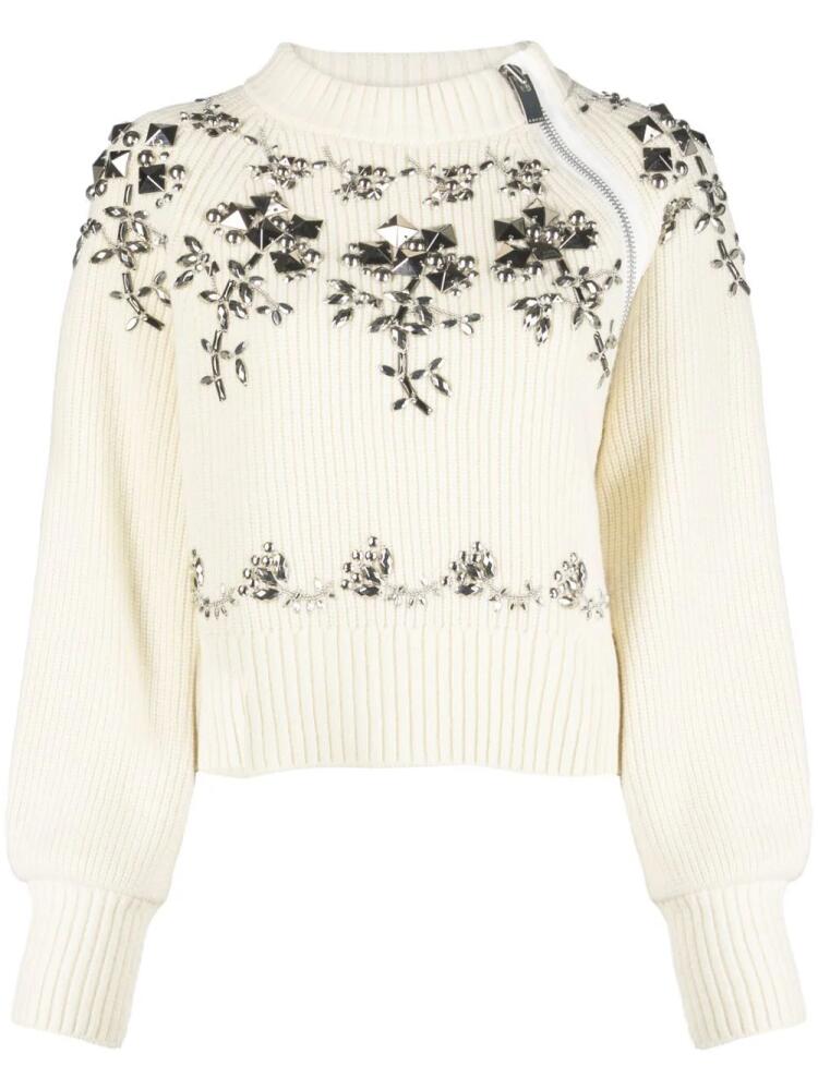 sacai floral-stud wool jumper - Neutrals Cover