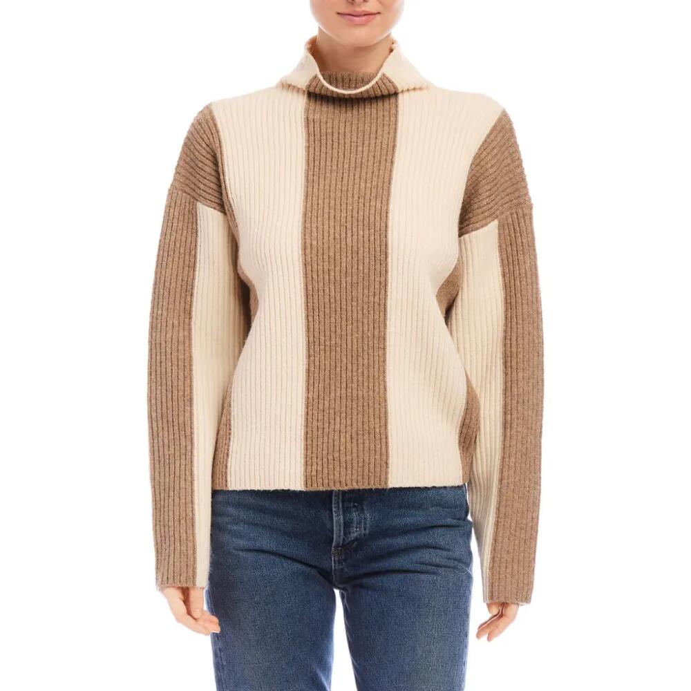 FIFTEEN TWENTY Amerie Stripe Funnel Neck Rib Sweater in Sand And Wheat Cover