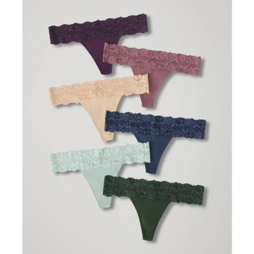 Pact Organic Cotton Lace Waist Thong 3-Pack in Harvest Hues Cover