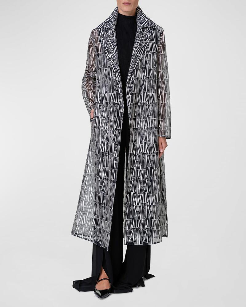 Akris Iman Silk Organza Trench Coat with Asagao Striped Embroidery Cover