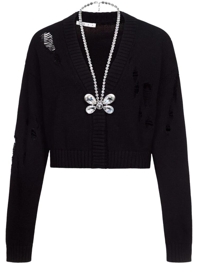 AREA butterfly-embellished organic cotton-blend cardigan - Black Cover