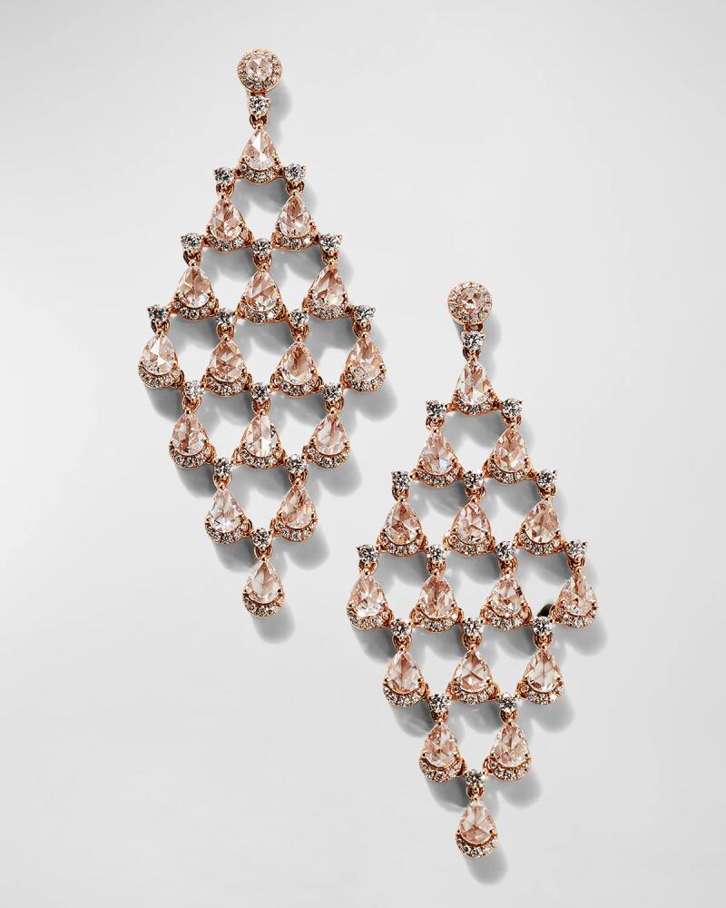 64 Facets Rose Gold Pear and Round Diamond Chandelier Earrings, 4.85tcw Cover