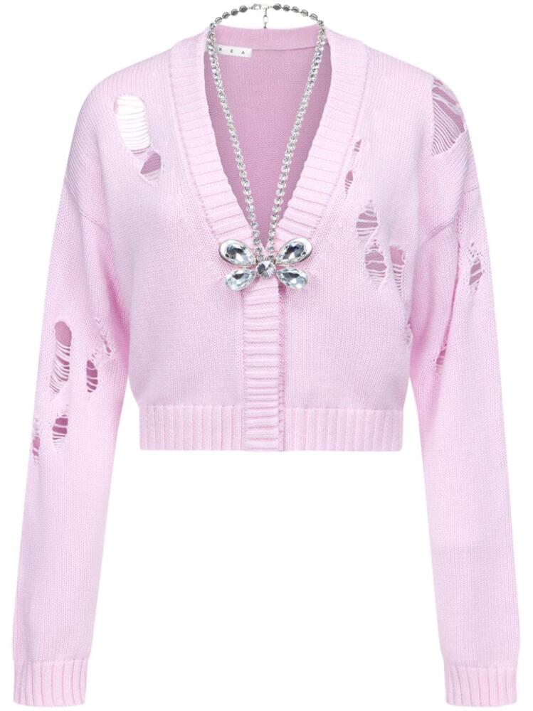 AREA butterfly-embellished organic cotton-blend cardigan - Pink Cover