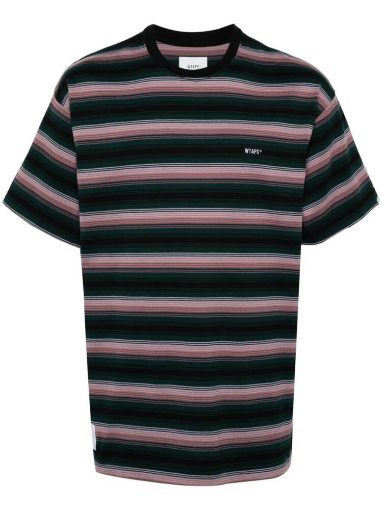 WTAPS logo-embroidered striped T-shirt - Black Cover