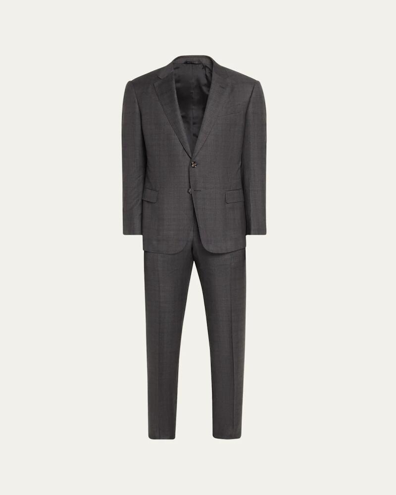 Giorgio Armani Men's Brushed Wool Plaid Classic Fit Suit Cover