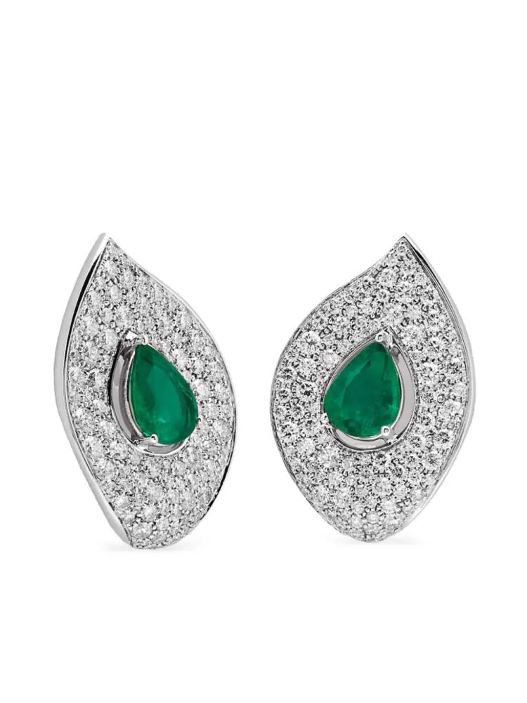 Jewels Aficionado 18kt white gold Jardin emerald and diamond earrings - Silver Cover