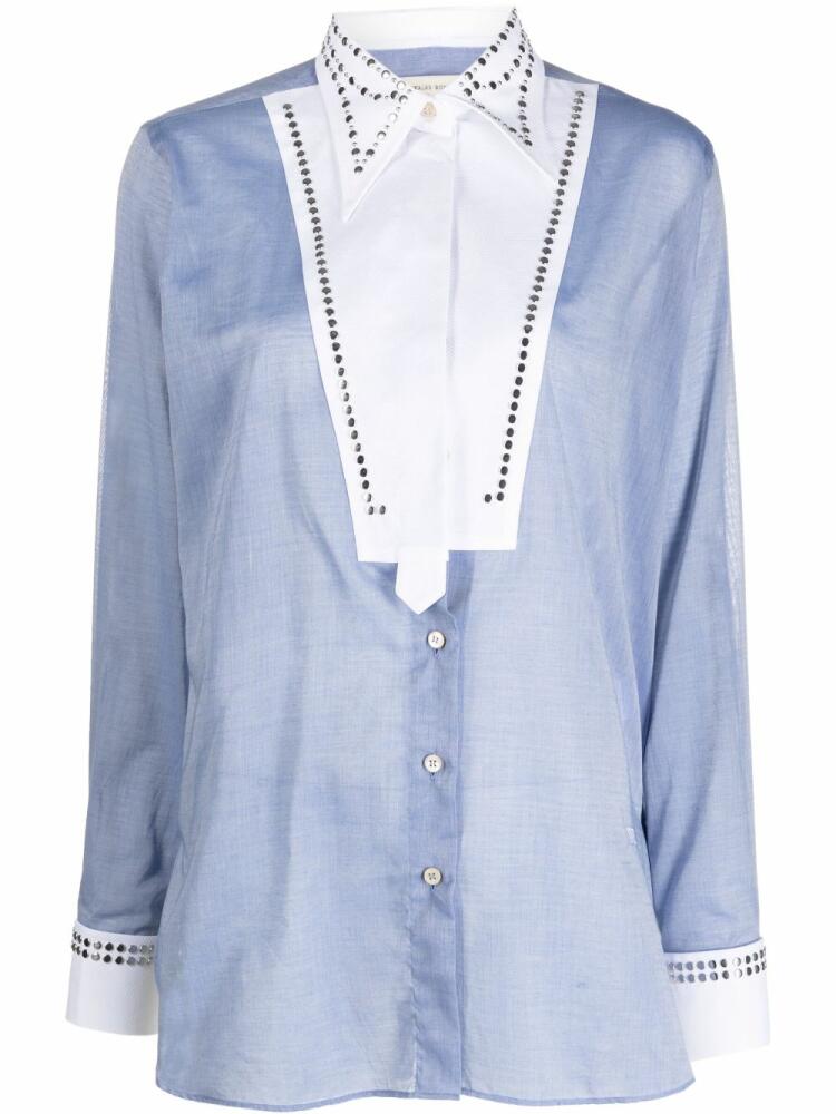 Wales Bonner stud-embellished bib shirt - Blue Cover