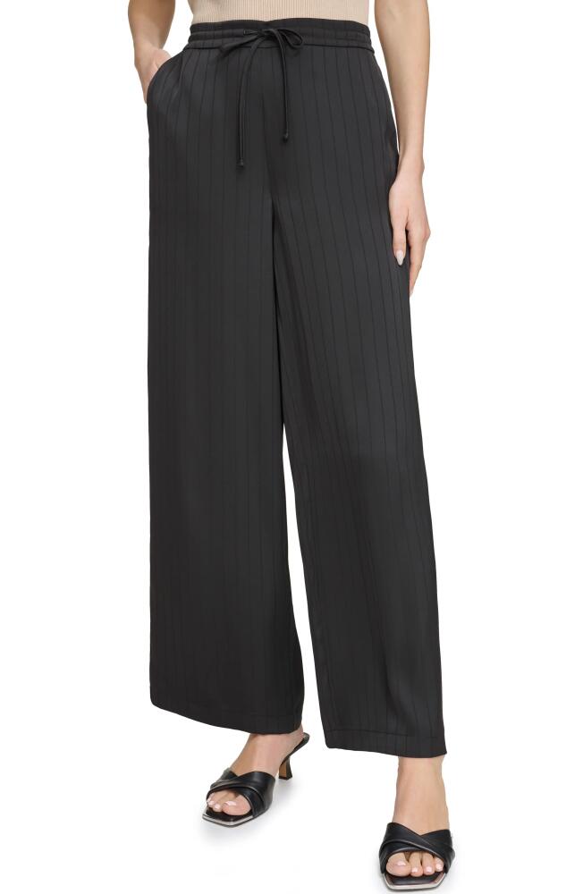 DKNY Doby Stripe Wide Leg Pants in Black Cover