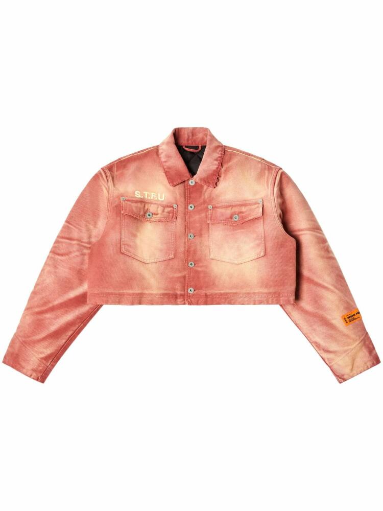 Heron Preston distressed-effect cropped denim jacket - Red Cover