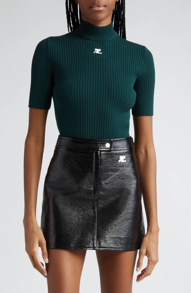 Courrèges Embroidered Logo Mock Neck Rib Sweater in Vert Fonce Cover