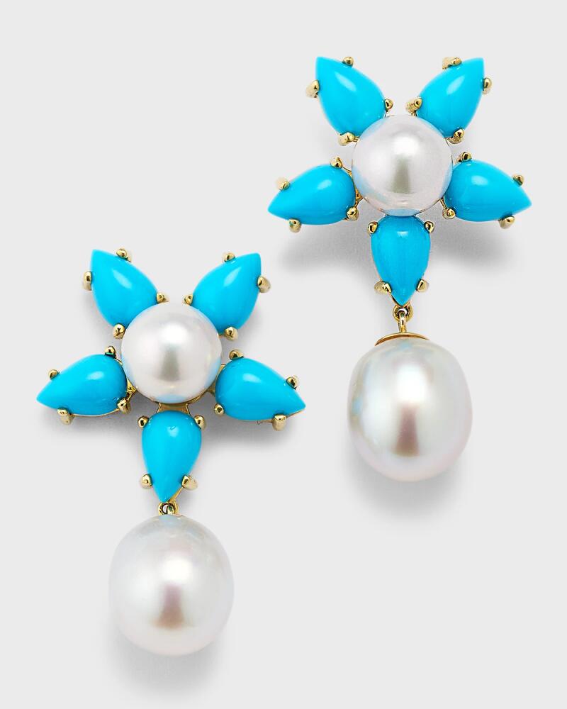 Pearls By Shari 18K Yellow Gold Turquoise, Akoya Pearl and South Sea Pearl Earrings Cover