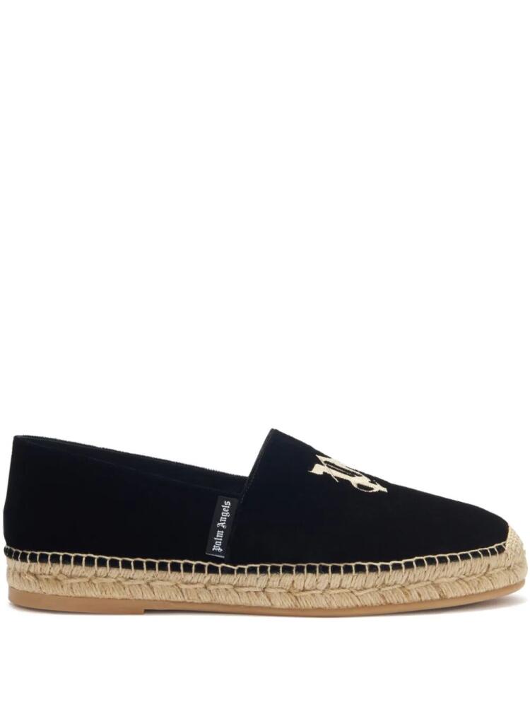 Palm Angels logo-embroidered velvet espadrilles - Black Cover