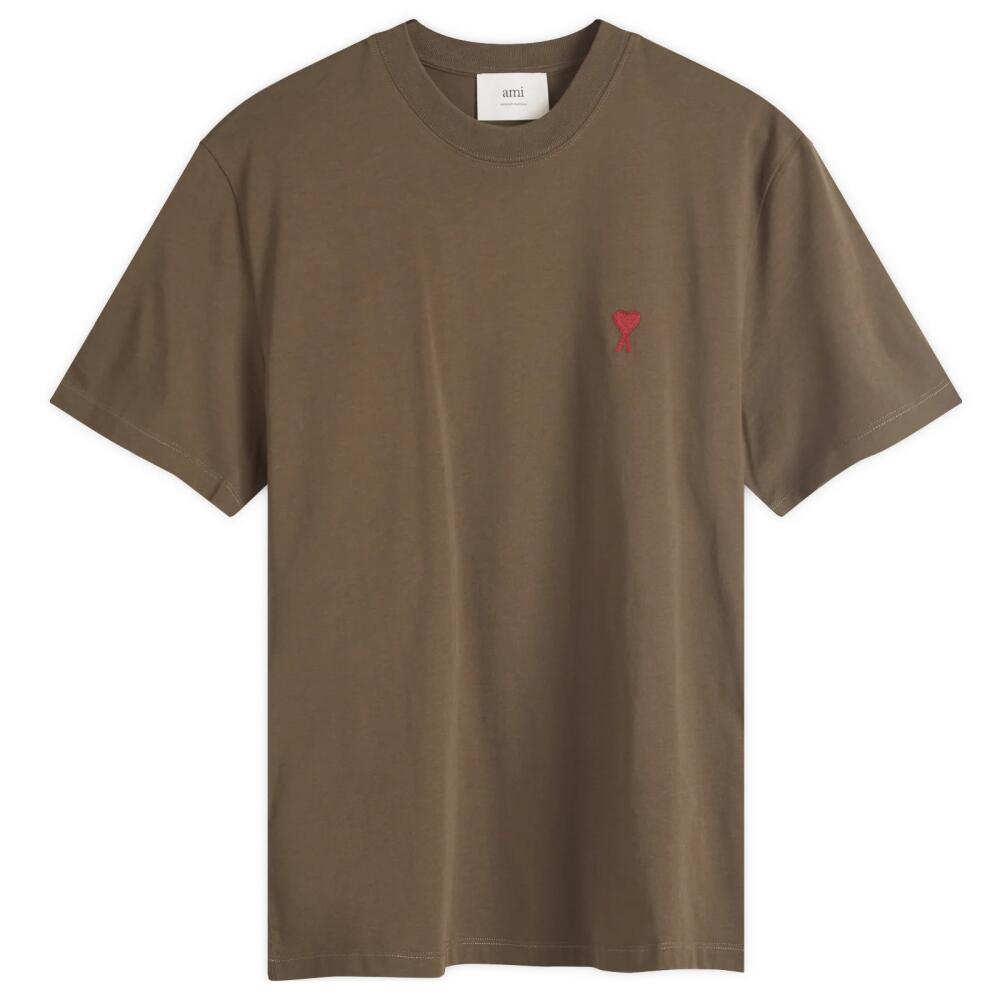 AMI Paris Men's Small A Heart T-Shirt in Dark Coffee Cover