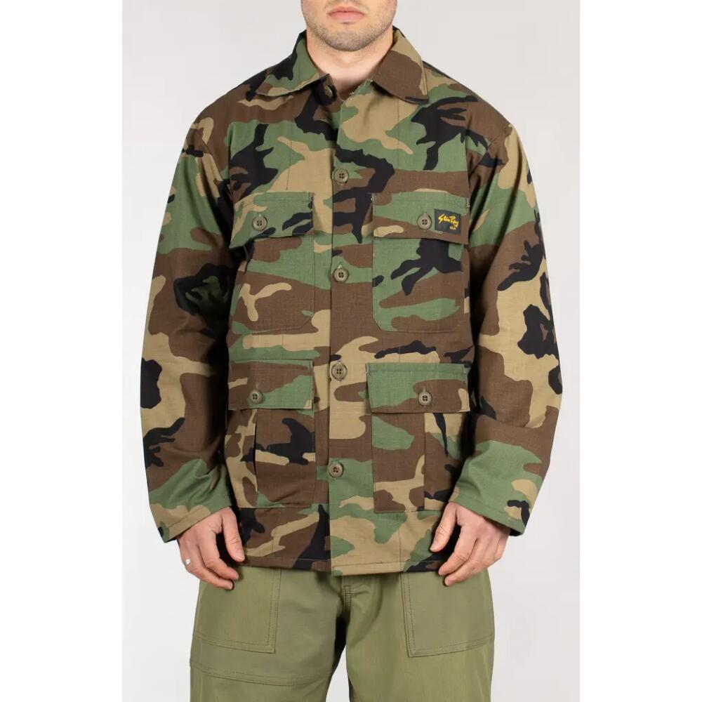 STAN RAY Camo Button-Up Cotton Ripstop Work Jacket in Woodland Camo Ripstop Cover