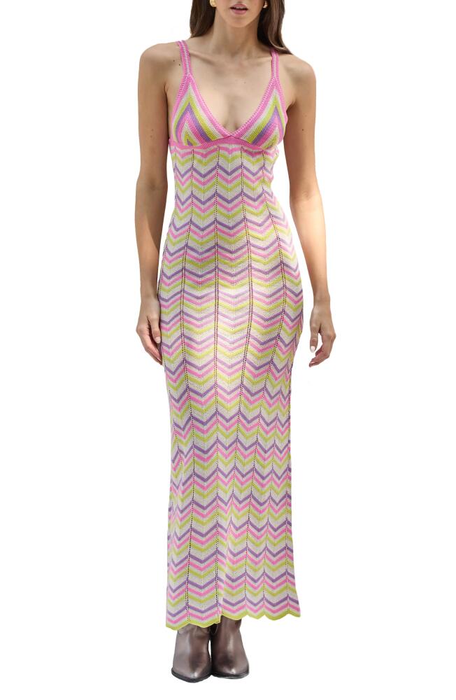 Capittana Alaia Stripe Cover-Up Maxi Sweater Dress in Pink Multi Cover