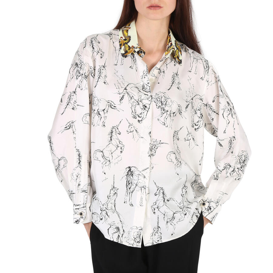 Burberry Ladies White / Black Ruka Unicorn Sketch Print Shirt Cover