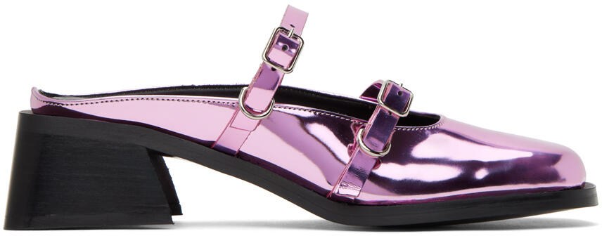 Justine Clenquet Pink Andie Metallic Mules Cover