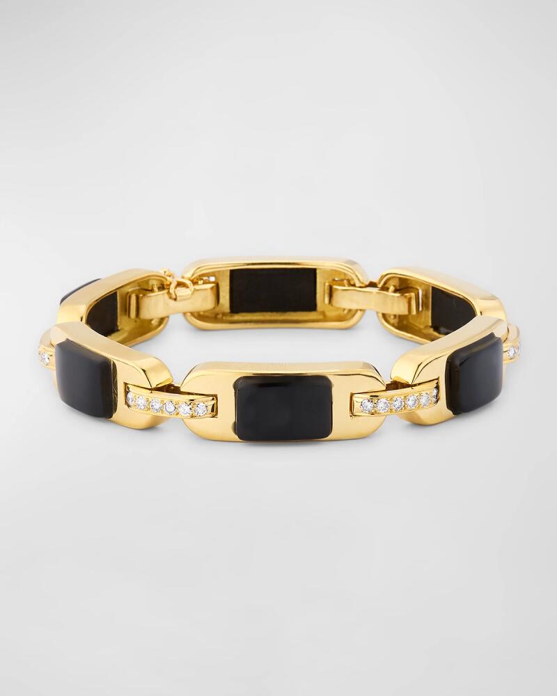 NM Estate Estate 18K Gold, Onyx and Diamond Station Bracelet Cover