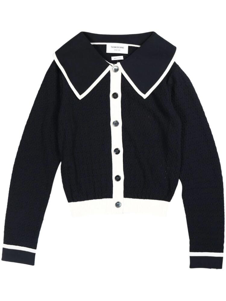 Thom Browne contrasting-trim pointelle-knit cotton cardigan - Blue Cover