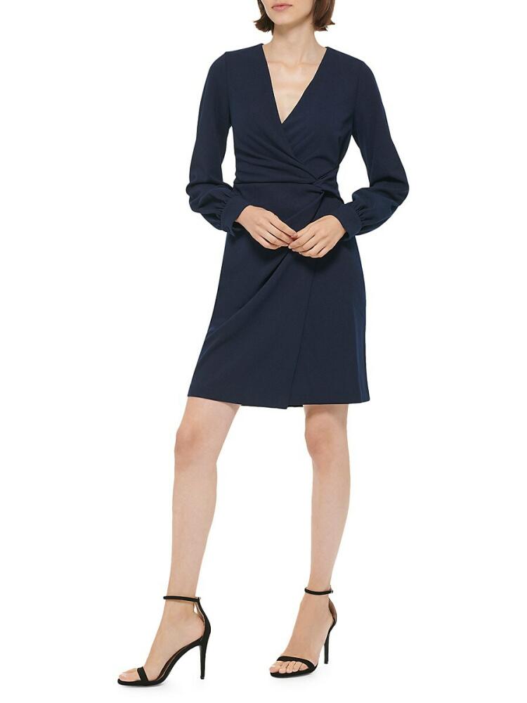 DKNY Women's Side Knot Faux Wrap Dress - Midnight Cover