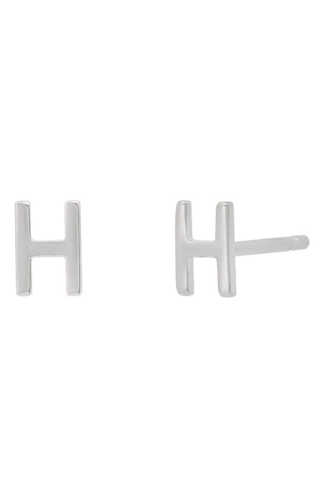 BYCHARI Small Initial Stud Earrings in 14K White Gold-H Cover