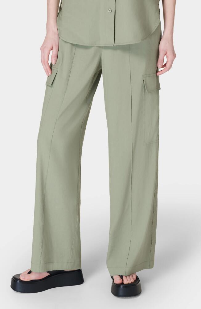 Sweaty Betty Summer Stretch Linen Blend Wide Leg Utility Pants in Savannah Green Cover